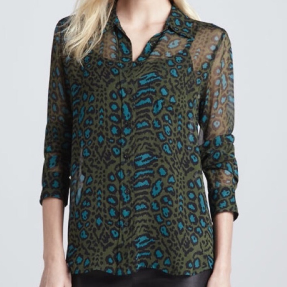 Equipment Femme Blouse - Green/Blue Leopard